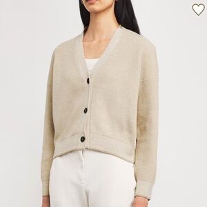 Eleventy Italian Made 100% Cotton Metallic Thread Beige Neutral Knit Cardigan